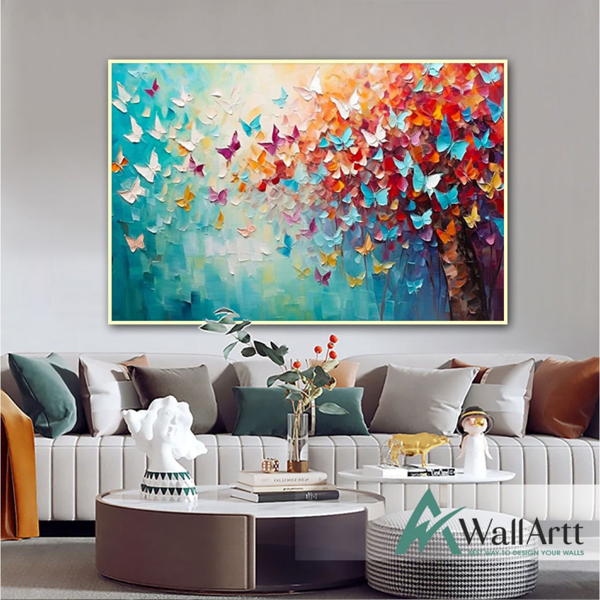 Colorful Butterflies 3D Heavy Textured Partial Oil Painting